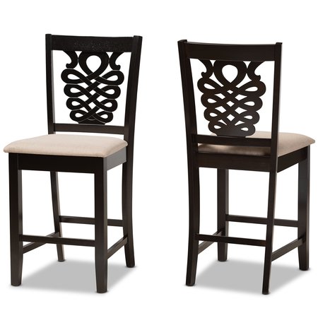 BAXTON STUDIO Gervais Modern Sand Fabric and Dark Brown Finished Wood 2-PC Counter Stool Set 180-11418-Zoro